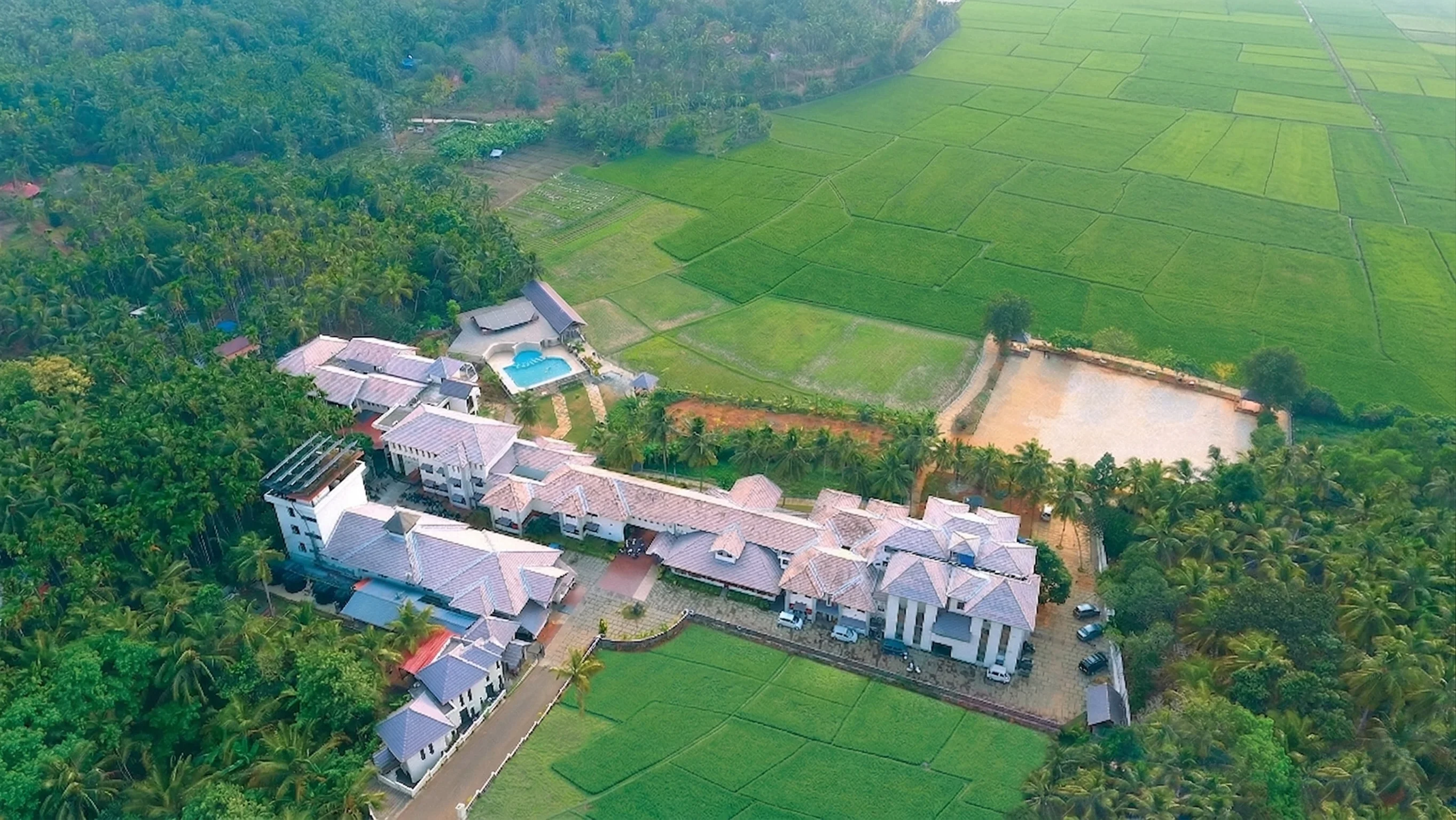 Front view of Ayurgreen Hospital, integrated ortho-neuro rehabilitation and Ayurveda center in Kerala, India